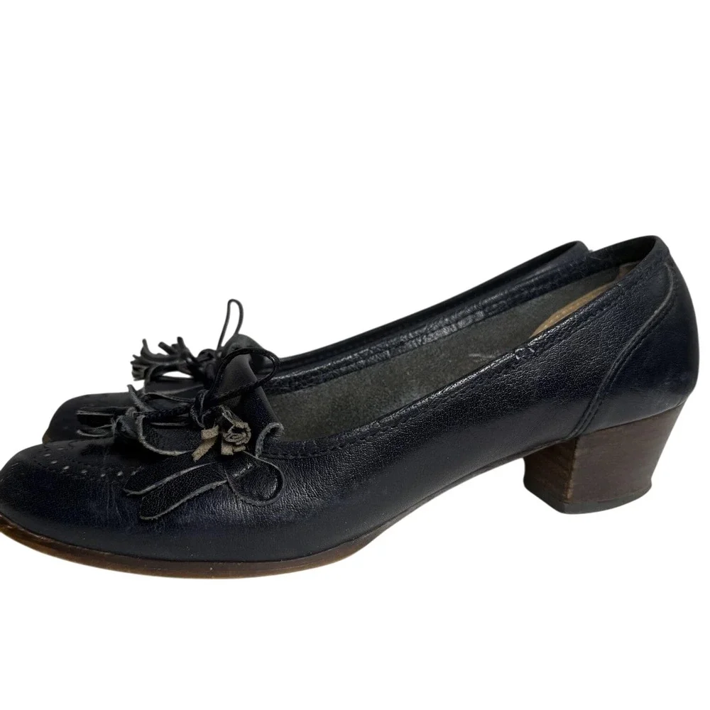 Vintage 80s Pappagallo Italy Leather‎ Loafer Shoes Navy Blue Womens Size 7.5 N